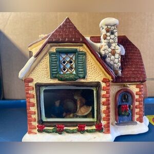 Charming Holiday Christmas Village House with Red and Green Accents